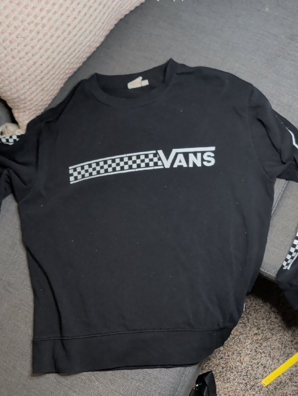 Black Checker board Vans Sweatshirt. Women's Medium